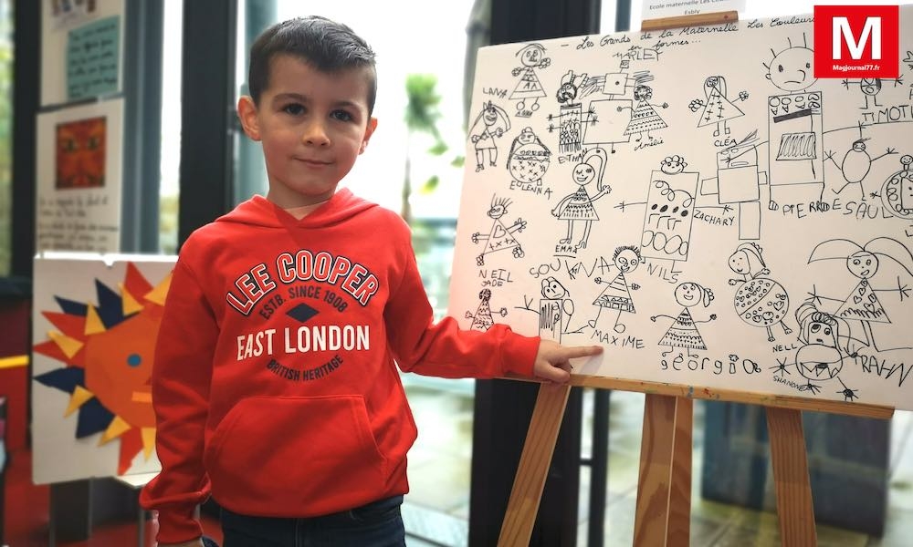 Maxime, 5 ans, comme les autres grands de maternelle, a dessiné un bonhomme géométrique. © Magjournal 77