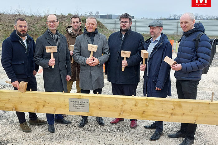 Montévrain ► [Vidéo] La future halle agricole commercialisera fruits et légumes bio et locaux : la première poutre du bâtiment a été posée
