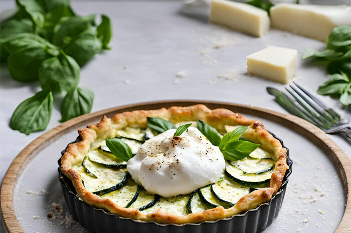 La recette du week-end ► On se soigne à la burrata, la vraie, sur une tarte aux courgettes et au parmesan